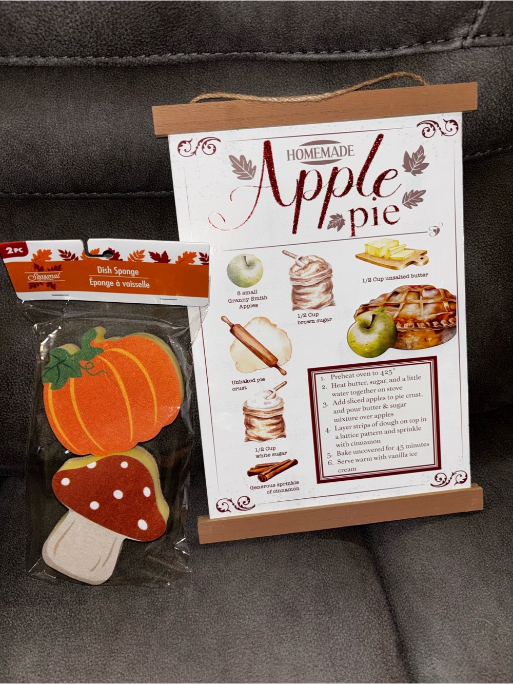 Wooden Apple Pie Recipe decor & 2 Fall Sponges NEW - Picture 3 of 6